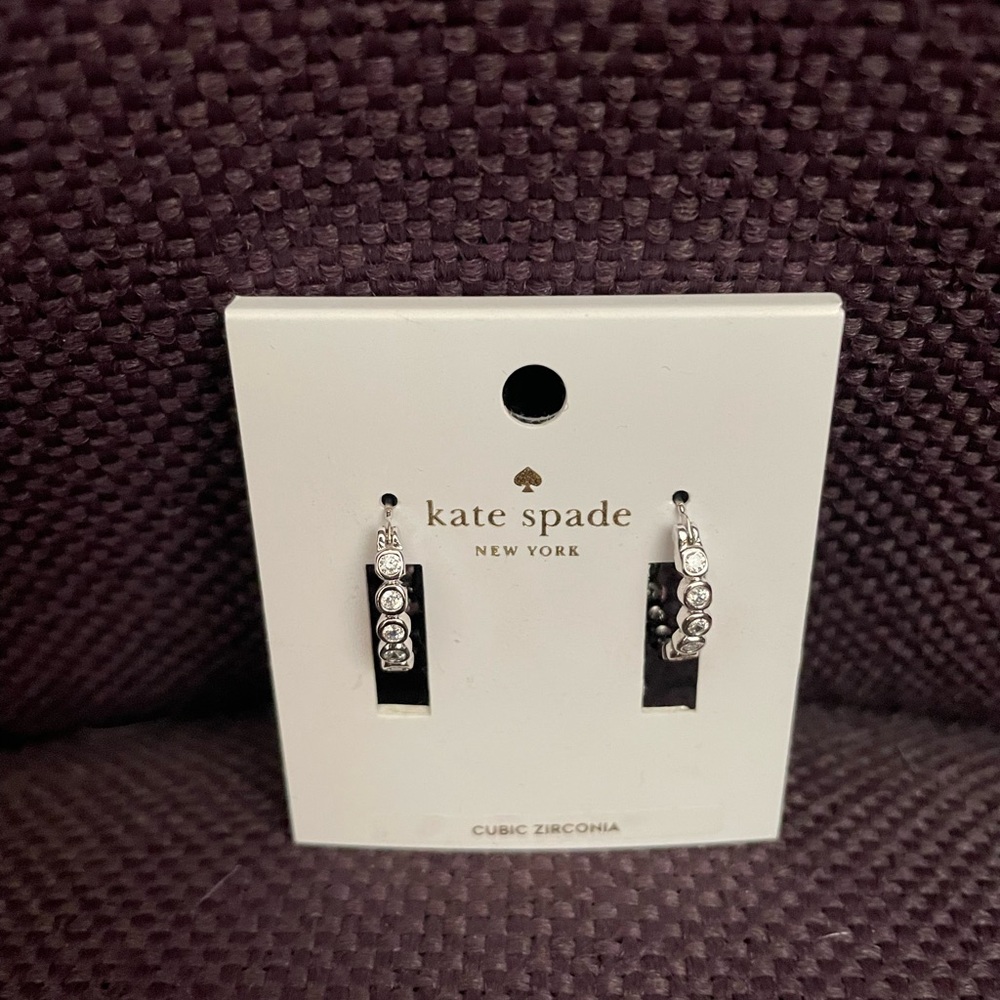 Kate Spade Silver Cubic Zirconia Hoop Earrings- NEW